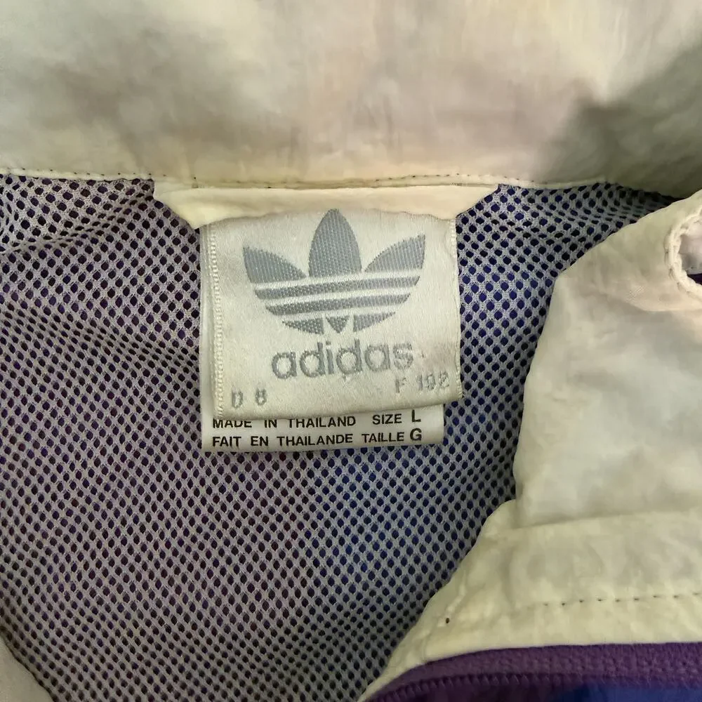 Vintage 90s Adidas Trefoil Windbreaker Jacket Large Purple Blue Colorblock